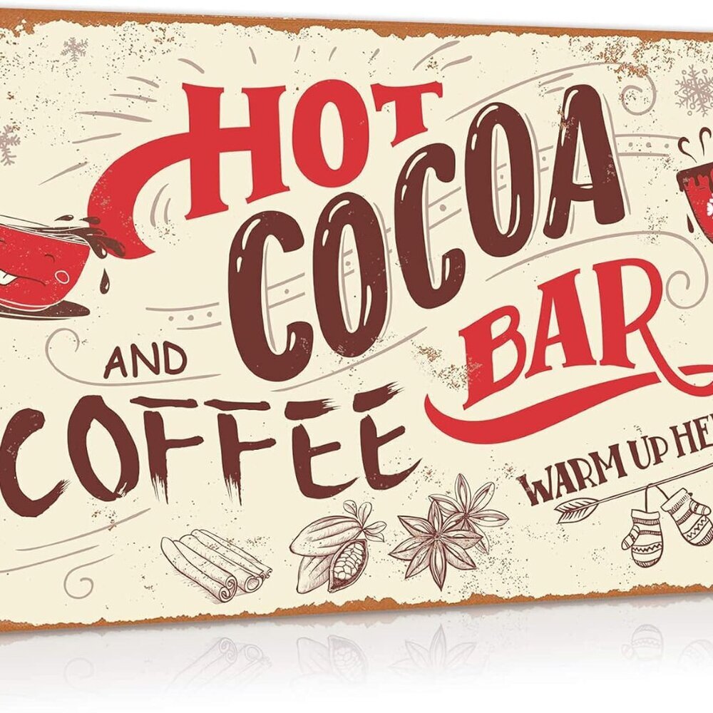 Hot Cocoa Bar Sign Vintage Christmas Coffee Station Wall Decor Metal Signs Home